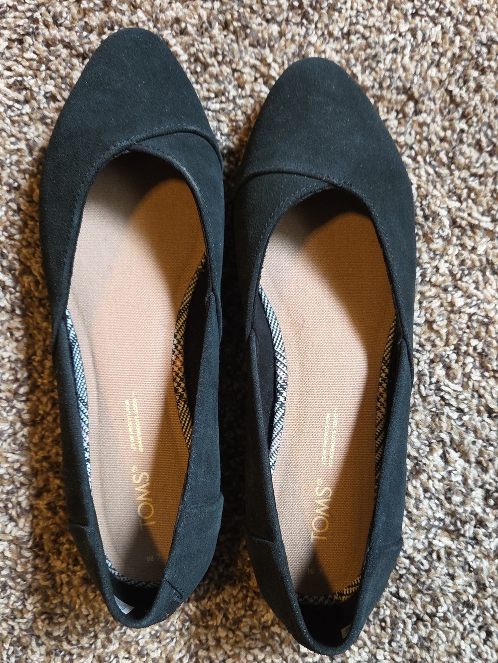 Toms Black Suede Slip-On Ballet Flats